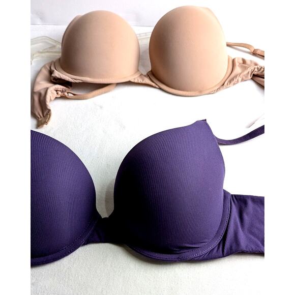 Lot 2 Victoria's secret Bra's muted purple and beige both 32D T shirt pushup EUC - Picture 4 of 13